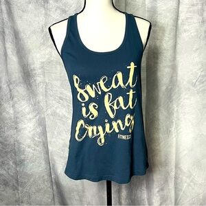 Fitness Tee Co Sweat Is Fat Crying Steel Gray Blue Racerback Tank Top 🌟2 for 20